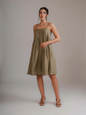 Olive Pleated Short Dress